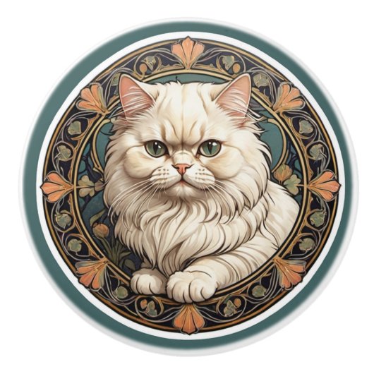 Art Nouveau Perzische Kat Keramische Knop (Voorkant)
