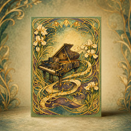 Art Nouveau Piano Bloem Gelukkig Nieuwjaar Feestdagen Kaart