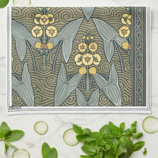 Art Nouveau Pijlkruid Tuinbloemen uit het verleden Theedoek (Gevouwen)