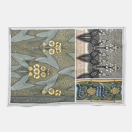 Art Nouveau Pijlkruid Tuinbloemen uit het verleden Theedoek (Horizontaal)