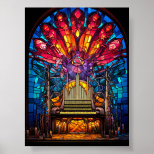 Art Nouveau Pijporgel Gebrandschilderd Glas Ontwer Poster