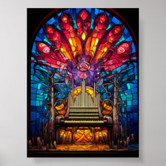 Art Nouveau Pijporgel Gebrandschilderd Glas Ontwer Poster