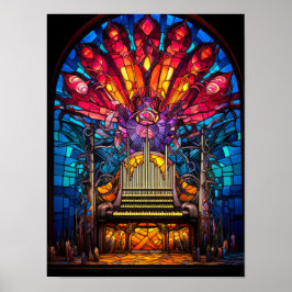 Art Nouveau Pijporgel Gebrandschilderd Glas Ontwer Poster