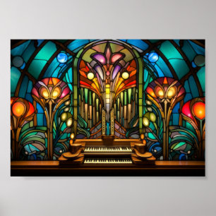 Art Nouveau Pijporgel Gebrandschilderd Glas Ontwer Poster