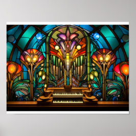 Art Nouveau Pijporgel Gebrandschilderd Glas Ontwer Poster