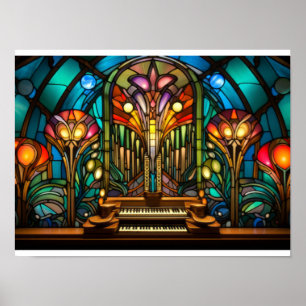 Art Nouveau Pijporgel Gebrandschilderd Glas Ontwer Poster