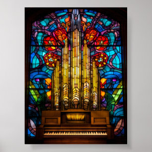 Art Nouveau Pijporgel Gebrandschilderde Raam Kunst Poster