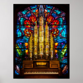 Art Nouveau Pijporgel Gebrandschilderde Raam Kunst Poster