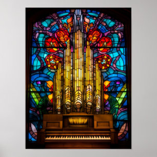 Art Nouveau Pijporgel Gebrandschilderde Raam Kunst Poster