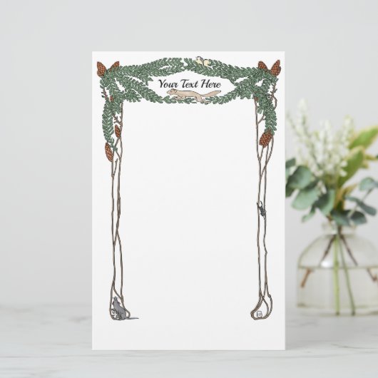 Art Nouveau Pine Cones Natuur Geëxisteerde Station Briefpapier (Staand voorkant)