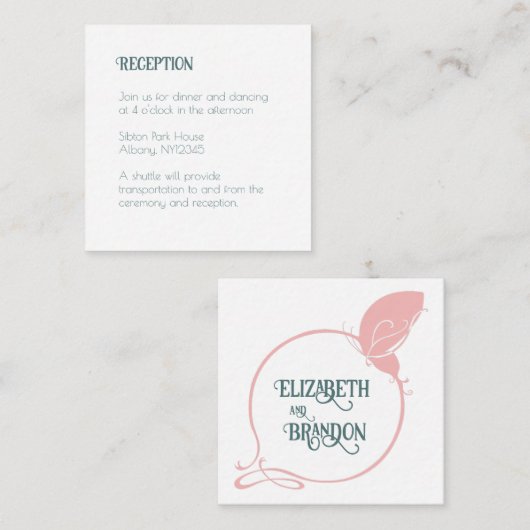 Art Nouveau Pink Butterfly Wedding Reception Informatiekaartje (Voorkant / Achterkant)