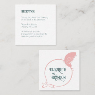 Art Nouveau Pink Butterfly Wedding Reception Informatiekaartje