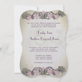 Art Nouveau Pink Wineyard Wedding Invites Kaart (Voorkant)