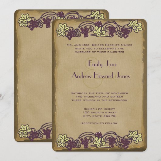 Art Nouveau  Pink Wineyard Wedding Invites Kaart (Voorkant / Achterkant)