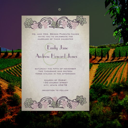 Art Nouveau Pink Wineyard Wedding Invites Kaart