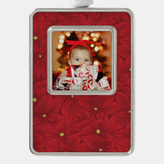 Art Nouveau Poinsettia Baby's eerste kerst Verzilverd Omlijst Ornament (Voorkant)