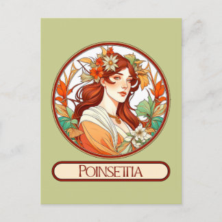 Art Nouveau Poinsettia Vrouw Briefkaart