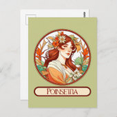 Art Nouveau Poinsettia Vrouw Briefkaart (Voorkant / Achterkant)