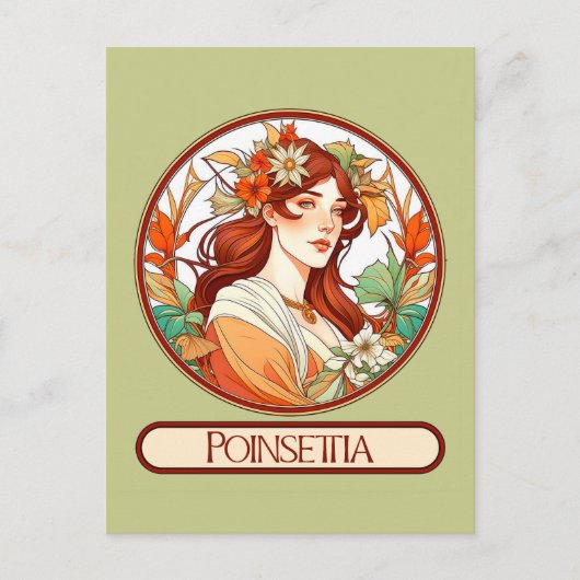 Art Nouveau Poinsettia Vrouw Briefkaart (Voorkant)