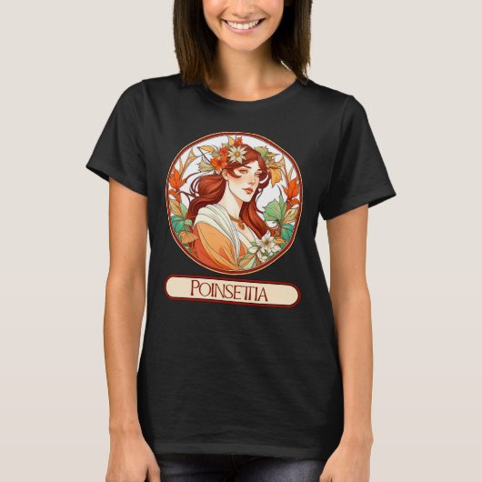 Art Nouveau Poinsettia Vrouw T-shirt (Voorkant)