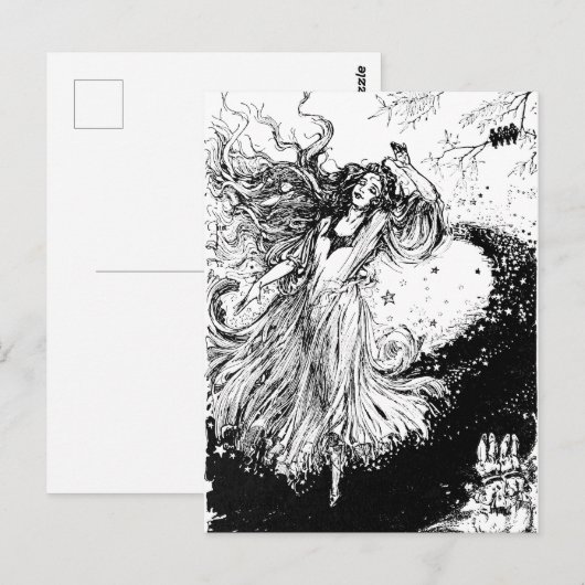 Art Nouveau Polychrome Oz Black en White Briefkaart (Voorkant / Achterkant)