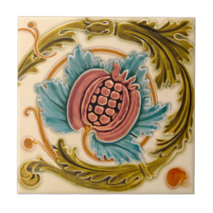 Art Nouveau Pomegranate Faux Relief Antiek Repro Tegeltje