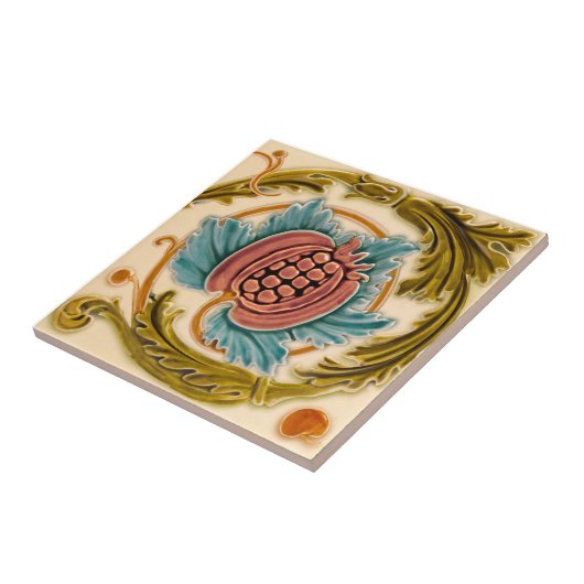 Art Nouveau Pomegranate Faux Relief Antiek Repro Tegeltje (Zijkant)
