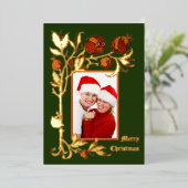 Art Nouveau Pomegranate Fotokerstmis Folie Feestdagenkaart (Staand Voorkant)