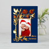 Art Nouveau Pomegranate Fotokerstmis Folie Feestdagenkaart (Staand Voorkant)