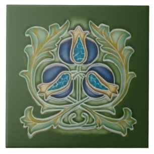 Art Nouveau Pomegranate Repro Tile Blues & Greens Tegeltje