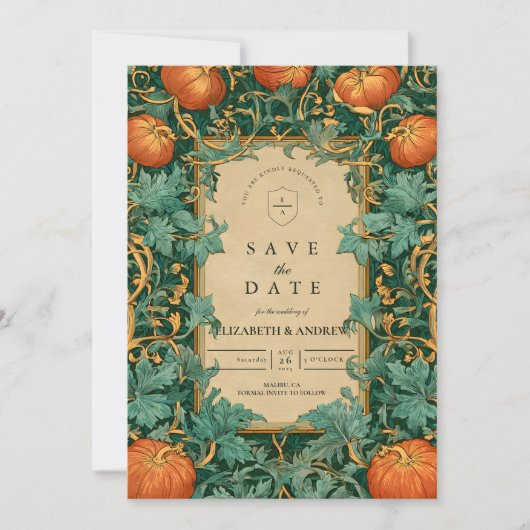 Art Nouveau Pompoen bruiloft Save The Date (Voorkant)