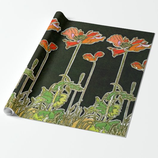 Art Nouveau Poppies 1901 Cadeaupapier (Uitgerold)