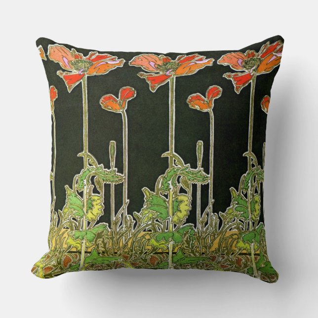 Art Nouveau Poppies 1901 Kussen (Voorkant)
