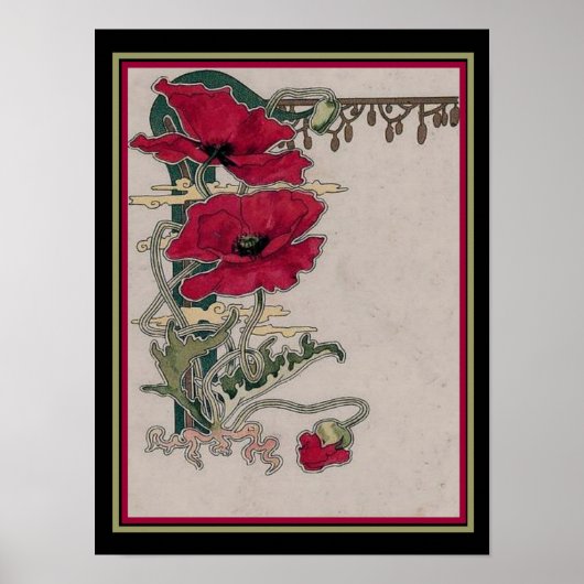 Art Nouveau "Poppies"-afdrukken Poster (Voorkant)