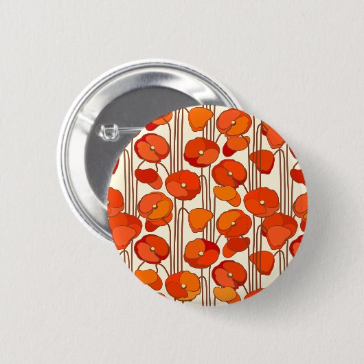Art Nouveau Poppies Button (Voorkant /achterkant)