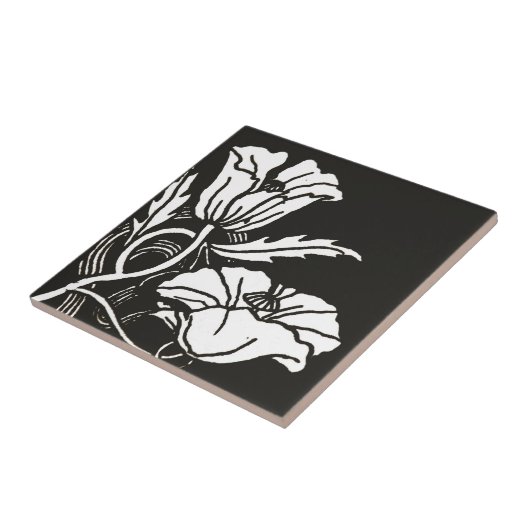 Art Nouveau Poppies Ceramic Tile of Trivet Tegeltje (Zijkant)