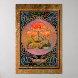 Art Nouveau Poppies in Coppery Mucha Lijst Poster