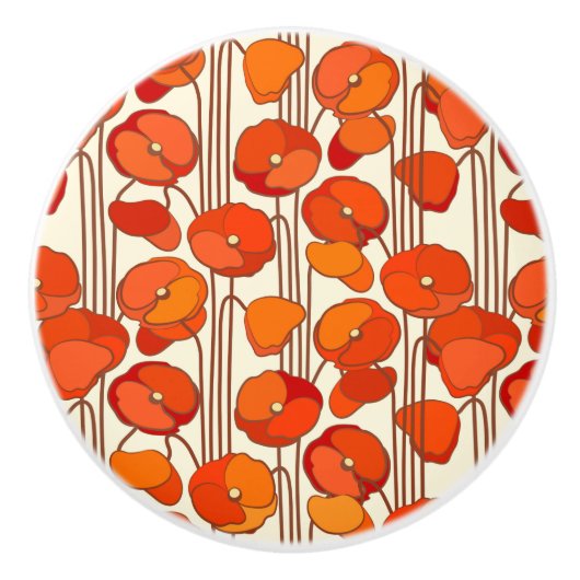 Art Nouveau Poppies Knob Keramische Knop (Voorkant)
