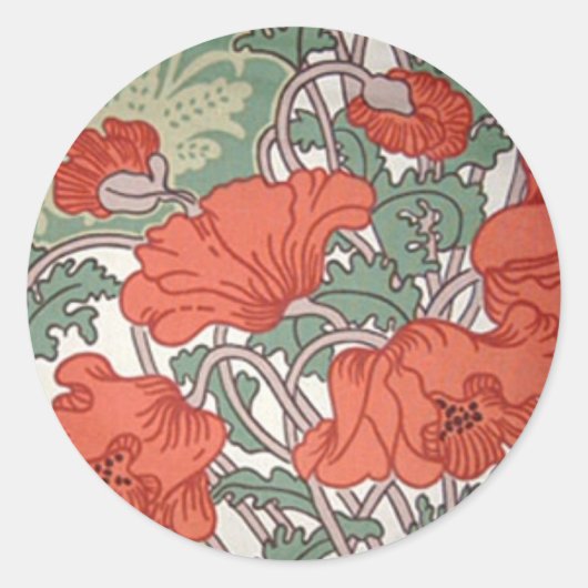 Art Nouveau Poppies Ronde Sticker (Voorkant)