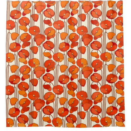 Art Nouveau Poppies Shower Curtain Douchegordijn (Voorkant)