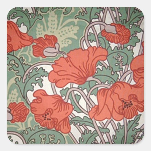 Art Nouveau Poppies Vierkante Sticker (Voorkant)
