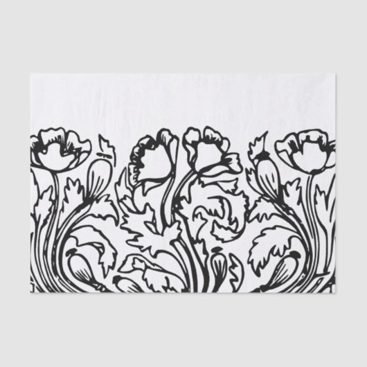 Art nouveau poppy floral black white elegant  tissuepapier (Voorkant)
