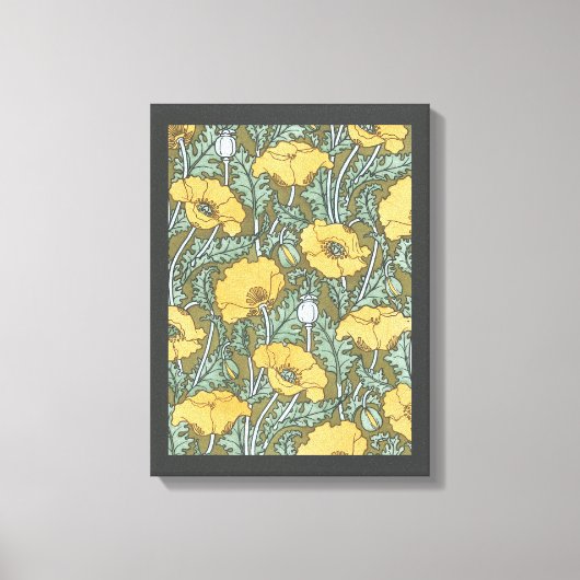  Art Nouveau, Poppy Flowers in tuin Canvas Afdruk (Voorkant)
