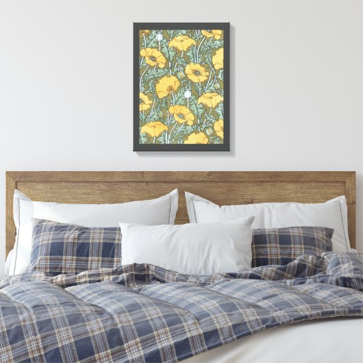 Art Nouveau, Poppy Flowers in tuin Canvas Afdruk (Insitu (Slaapkamer))