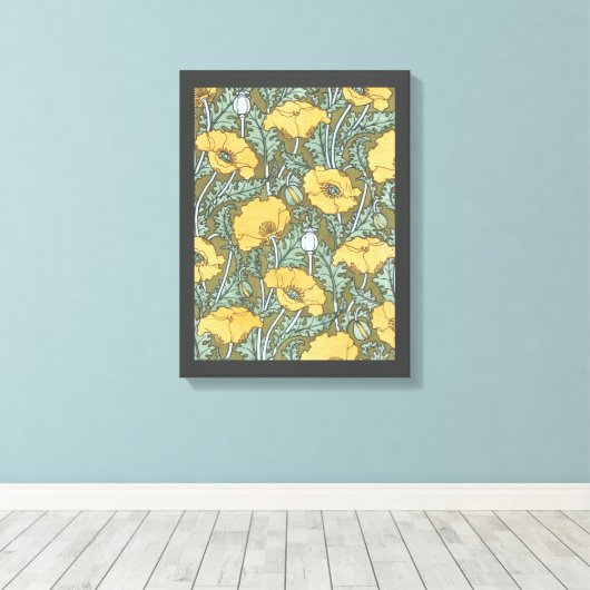  Art Nouveau, Poppy Flowers in tuin Canvas Afdruk (Insitu (Houten vloer))