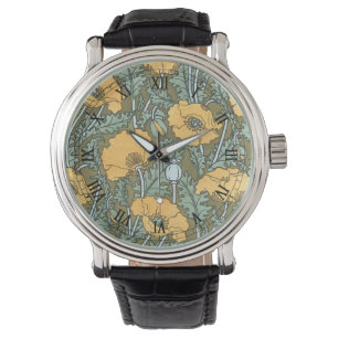  Art Nouveau, Poppy Flowers in tuin Horloge