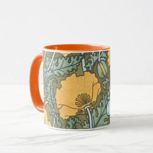  Art Nouveau, Poppy Flowers in tuin Mok (Voorkant links)