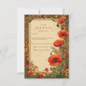 Art Nouveau Poppy Wedding RSVP Kaartje (Voorkant)