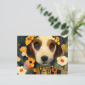 Art Nouveau portrait of Beagle dog with flowers Briefkaart (Staand voorkant)