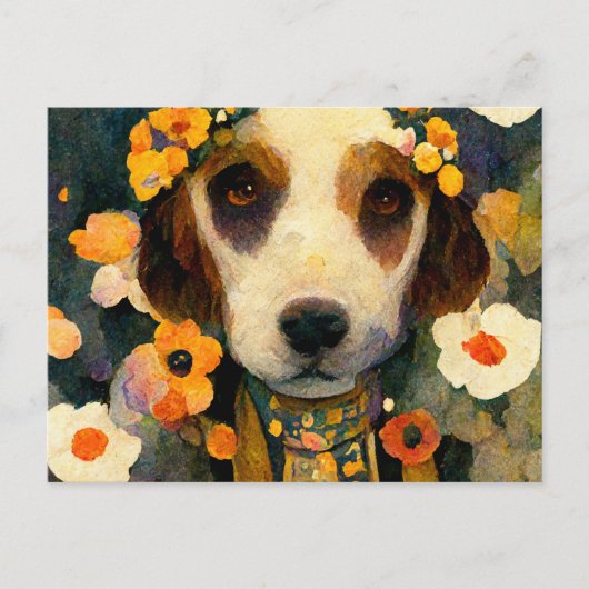 Art Nouveau portrait of Beagle dog with flowers Briefkaart (Voorkant)